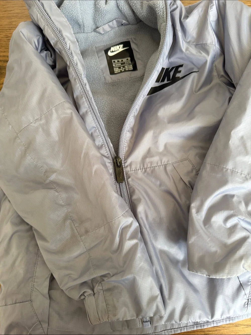 Nike Kids' Hooded Windbreaker Fleece lined Jacket - Light Gray